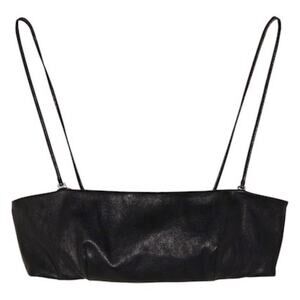 Saint Laurent Black Leather Bandeau Bralette size XS Crop top Removable Straps
